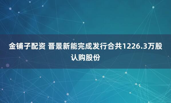 金铺子配资 晋景新能完成发行合共1226.3万股认购股份